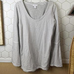 Daily Ritual White Striped Bell Sleeve Tunic Terry Sweatshirt Photo 0