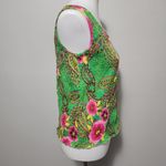 Acorn Green Pink Floral Hibiscus Smocked Beaded Tank Size Large Photo 3