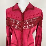 Vintage Red Suede Crochet Fringe Jacket Boho Western Bohemian Festival Size M Photo 12
