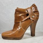 Facade Zena Ankle Boots Womens 10 Brown Leather Gathered Snap Platform Heeled Tan Photo 12