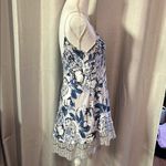 Floral Lace Trim Women’s Top Blue Photo 15