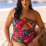 Eloquii  Floral One Shoulder Cutout One Piece Swimsuit Tropical Print Size 16 XL Photo 0