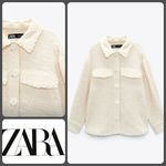 ZARA  Size S Shacket Jacket Cream Boucle Tweed Cropped Oversized Long Sleeve Photo 1
