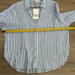 ZARA  Blue White Striped Button Down Wide Sleeve V Neck Cotton Blouse L NWT Photo 8