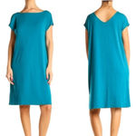 Eileen Fisher NEW T Shirt Knit Dress V Back Cap Sleeves Turquoise Blue Size XS Photo 8