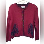 Vintage Sweetbriar burgundy navy floral heart button cardigan sweater Blue Size L Photo 0