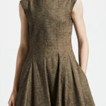Theory Textured Linen Peplum Mini Dress Beige Clay Multi Size 2 Fit & Flare Chic Photo 0