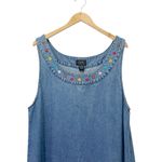 Agapo Collection Denim Dress Size 2X Blue Floral Embroidered Studded Boho Midi Photo 4