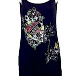 S-twelve Beaded Tattoo Style Heart Grenade Cut Out Neck Mini Dress Black M Y2K Photo 0