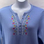 Woman Within Waffle Knit Henley Top Blue 2X Photo 2