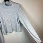 American Eagle Women's Mock Neck Ribbed Cropped Top Shirt Gray Long Sleeve Sz XL Photo 3