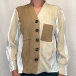 Soak & Sepia Women's Oversized Button Down Cardigan Sweater Blouse Brown White Size L Photo 0