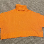 H&M  Sweater Womens XL Cropped Turtle Neck Neon Orange Knit Ribbed Long Sleeve Photo 0