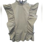 ZARA  Green Poplin Ruffle Sleeveless‎ Top Size Med Feminine Photo 8