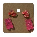 None Glitter Unicorn Studs Gummy Bear Studs Pink Set Photo 0