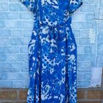 Jams World womens dress blue floral doodle ruffled hem waist tie vintage small Photo 5