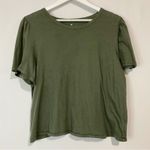 American Eagle  Women’s Short Sleeve Basic Tee Shirt w/ Distressed Hem Green FLAW Photo 0