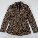Driftwood  Paisley Print Velour Blazer Jacket Womens XS Tan Black Orange Pockets Photo 0