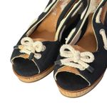 Sperry  Southport‎ Nautical Slingback Black Canvas Cork Wedge Sandals Women 10M Photo 2