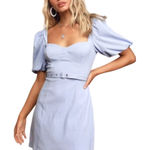 Lulus  Dedication to‎ Detail Light Blue Puff Sleeve Belted Mini Dress Size M Photo 0