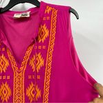 Savanna Jane L Aztec embroidered sleeveless mini dress pink Fuchsia tassels Size L Photo 9