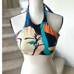 Seafolly Australia Abstract Blue & Orange Face Print Halter Bikini Top Photo 0