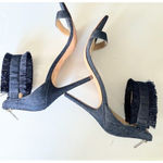 Sam Edelman  Anabeth Denim Fringe 4" Heels Sandals Womens Size 8.5 Open Toe Zip Photo 7