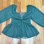 Miami Woman’s NWOT mi ami Polka Dot Green Blouse With Puff Sleeve Size S Photo 0