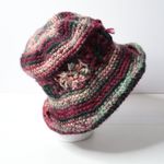 Crochet Bucket Hat Handmade Burgundy Green Floral Grannycore Womens Slouchy Red Photo 3