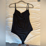 Wasabi + Mint Chic Black Draped Bodysuit Photo 1