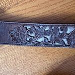 Shyanne  Brown Leather Embroidered Belt Rose Gold Details XL Etched Flower Photo 3