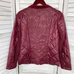 Chico's Zenergy by Chico’s Quilted Embroidered Puffer Moto Jacket Maroon Red Small Photo 9