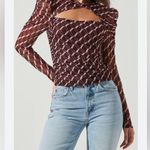 ASTR The Label Red Geometric Long Puff Sleeve Cutout Blouse Crop Top Size M Photo 0