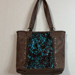 Trinity Ranch Elegant Brown Tote with Blue Accents Photo 0