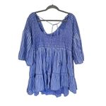 Free People Lola Boho Striped Tiered Dress Chambray Blue Embroidered Lagenlook Photo 4