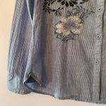 Desigual . Blue Embroidered Floral Bird Button Down Shirt Women's size Medium Photo 3