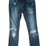 Free People  Dark Wash Raw Hem Distressed Low Rise Denim Straight Ankle Jeans 26 Photo 0