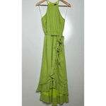 Lulus NWT Bright Expression Lime Green Faux-Wrap Ruffled Midi Dress Small Photo 3