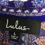 Lulus Cold Shoulder Midi Geographic Print‎ Tie sleeve Dress Navy Womens S Blue Size L Photo 2