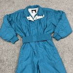 Roffe Ski Suit One Piece Snowsuit Full Zip Vintage Womens 14 Aqua Blue 80’s 90’s Black Photo 4
