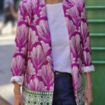 ZARA NWT Women’s Satin Effect Printed Blazer Jacket Green Purple White Medium Photo 0