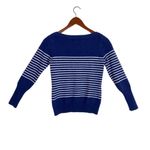 F&F Navy/White Nautical Striped Cashmere Knit Boatneck Pullover Sweater Photo 1