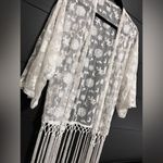 BOHO Sheer Lace Embroidery Fringe Women’s Blouse Top Cover Up Sz M VINTAGE EUC White Size M Photo 1