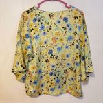 ZARA  Satin Silky V Neck Quarter Sleeve Blouse Top Yellow Floral Womens Small Photo 2