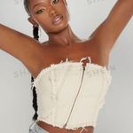 SheIn Zip-Up Distressed Jean Tube Top Photo 0