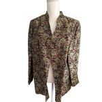 AMBER SUN Multicolor Brocade Rose Print Blazer Jacket Size Large Gold Photo 7
