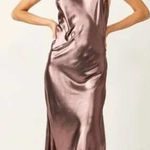 Free People Intimately  L Sunset Shimmer Satin Midi Slip Dress‎ Rose Metallic Photo 0