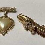 Lot Of 2 1928 (Brand Patterned) Rhinestone Gold Tone Brooch Pins Photo 0