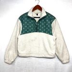 Universal Threads Universal Thread XS Colorblock Faux Sherpa Jacket Green Floral Cream Cabincore Photo 1