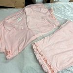 Laura Ashley  Soft pink Textured two piece Pajama Set L butterfly heart embossed Photo 0
